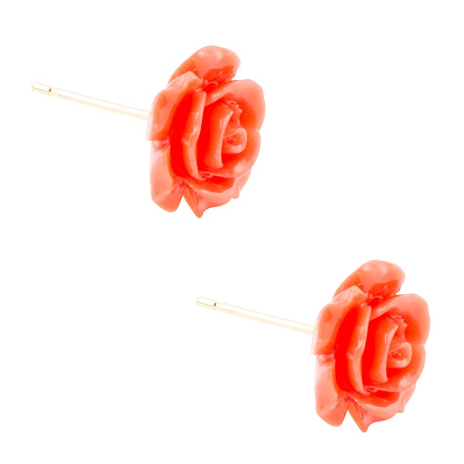 Orange Coral Rose Post Stud Earrings
