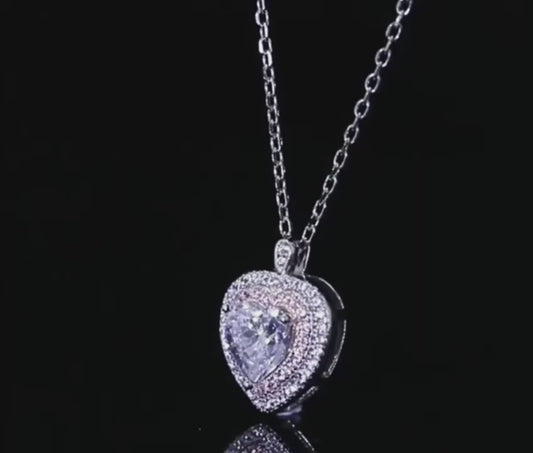 925 Sterling Silver 1 Carat Moissanite Heart Pendant Necklace